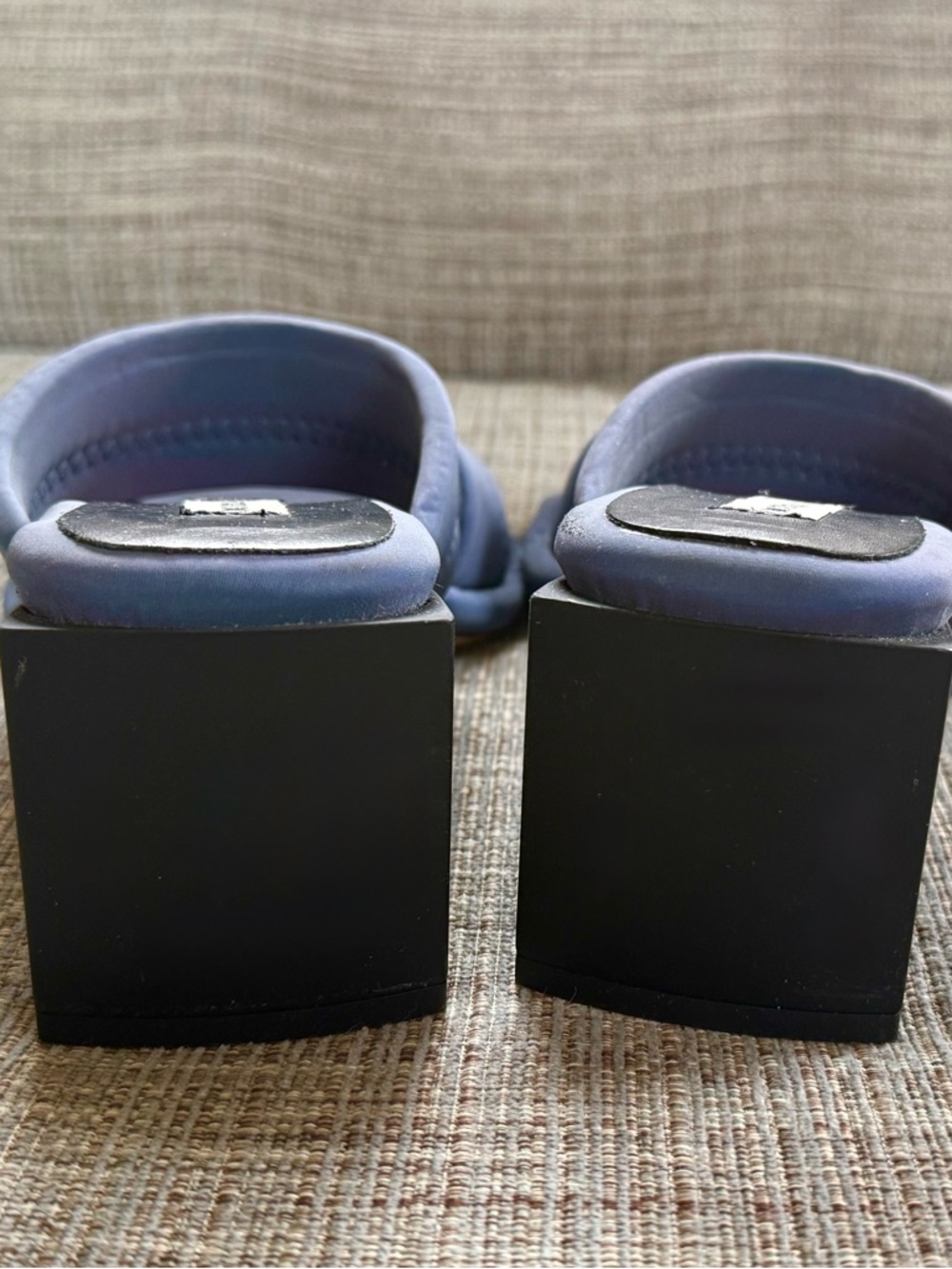 Miista Navy Padded Crossover Heeled Slides - Picture 3 of 4
